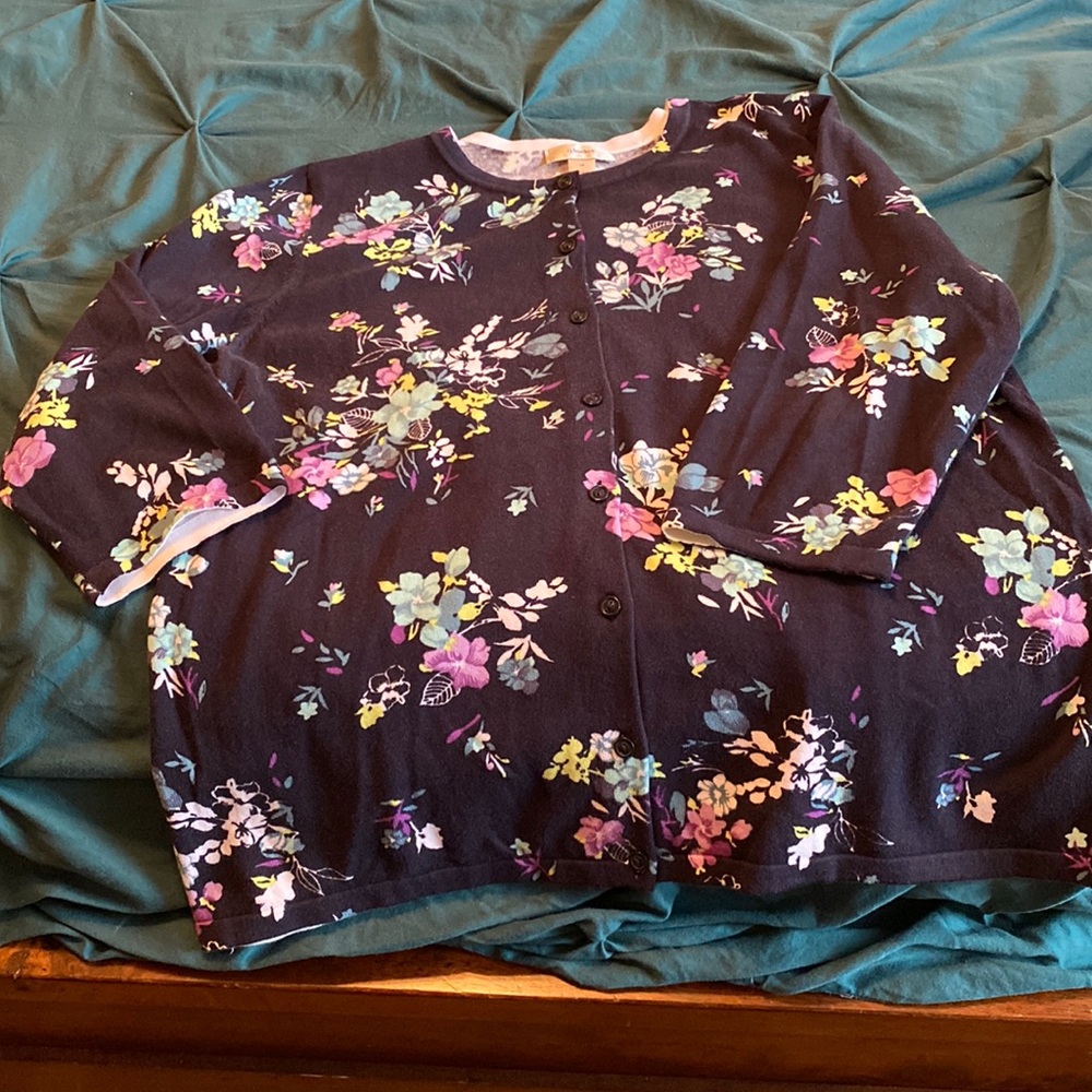 Navy and floral buttons front cardigan